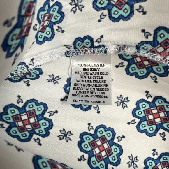 Liz Claiborne Blouse Blue White Print Henley Pocket Chiffon Top 3X - Picture 3 of 4